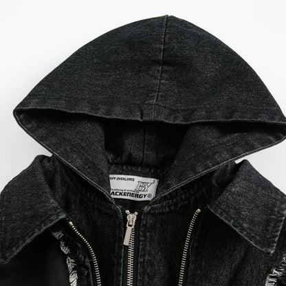 Chaqueta con capucha y costuras de estilo industrial pesado con lavado retro americano