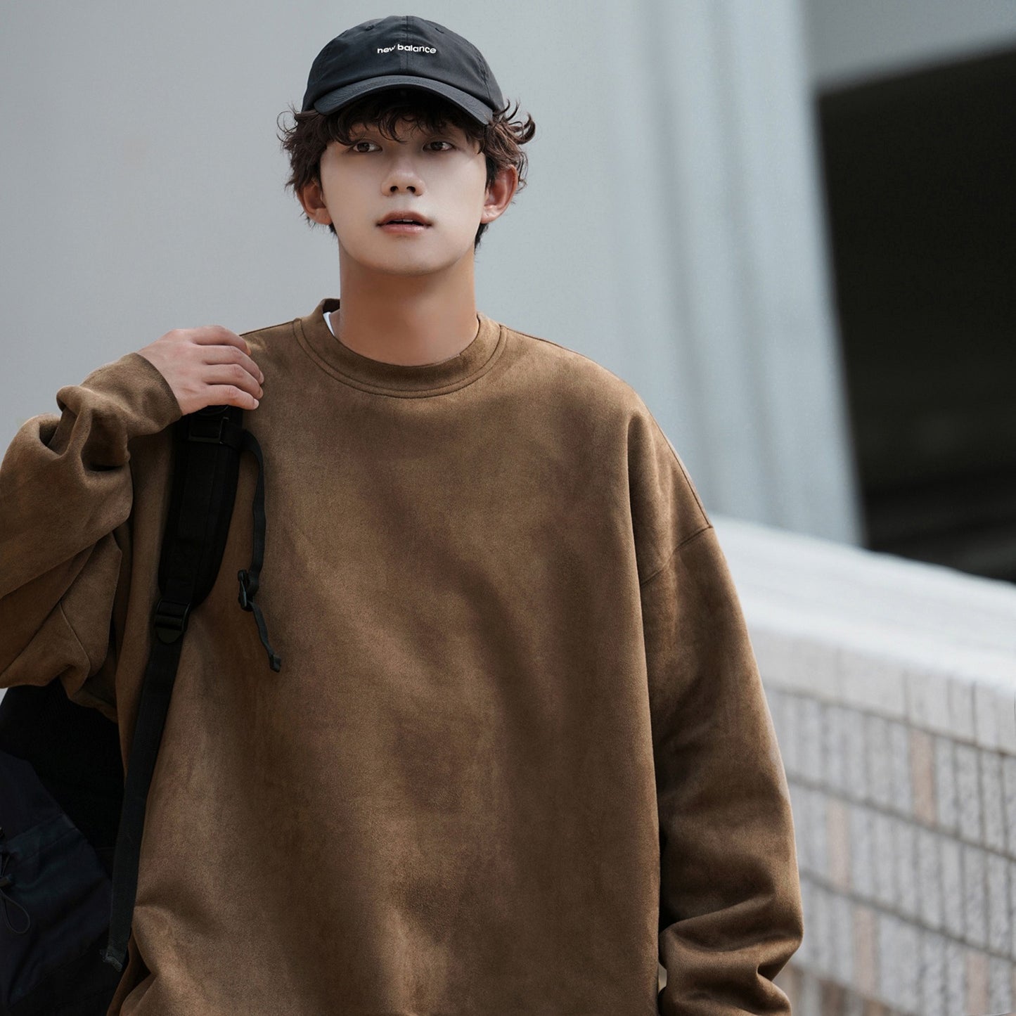 Suede Heavy Round Neck All-matching Sweater Men's Solid Color Loose