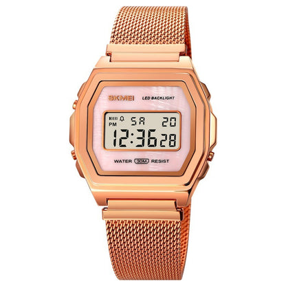 Reloj electrónico de acero inoxidable resistente al agua para estudiantes, moderno, multifunción y con personalidad.