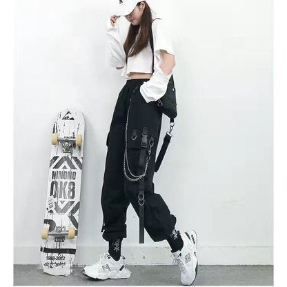 Pantalones cargo para mujer, pantalones harén, moda punk, bolsillos, jogger