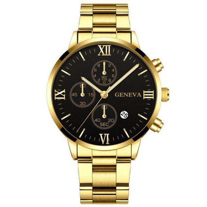 Reloj de pulsera de acero con calendario único y tres ojos para hombre, estilo empresarial, con pulsera cruzada