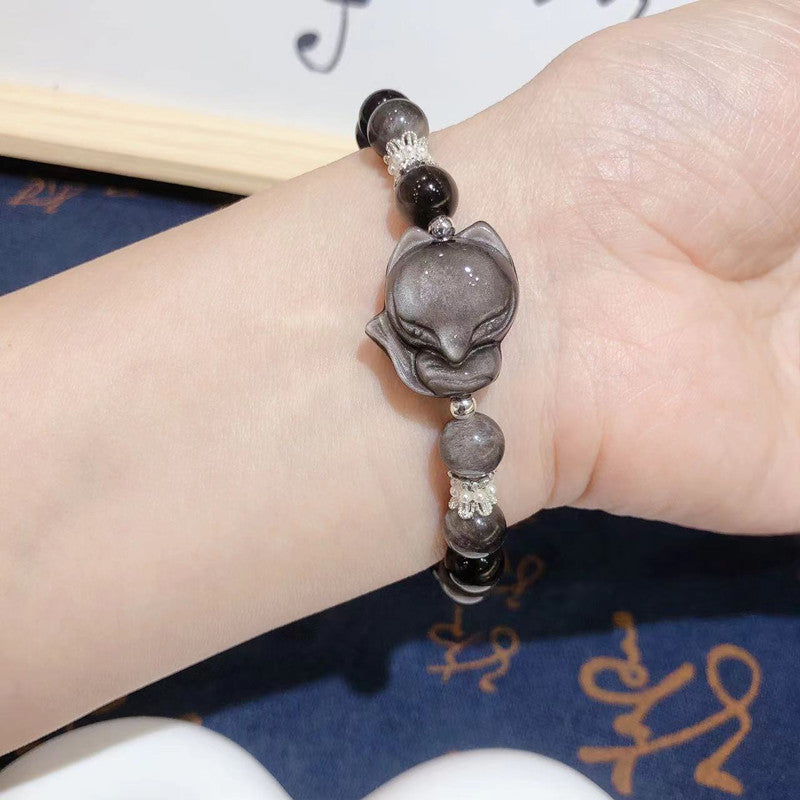 Natural Silver Stone Big Head Fox Bracelet Sweet Girl Bracelet Gift