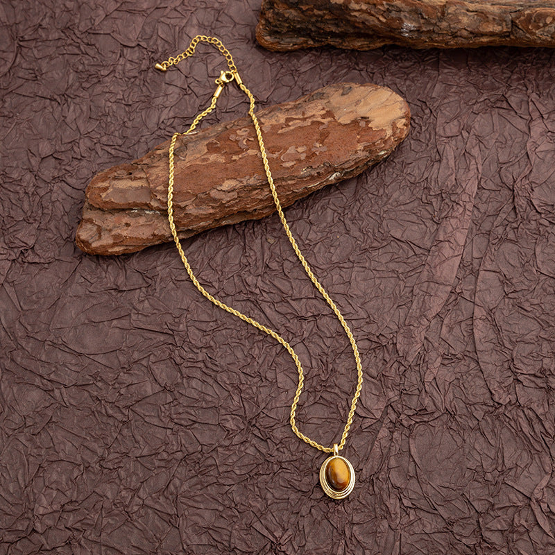 Collar de acero y titanio con ojo de tigre natural estilo retro de Maillard