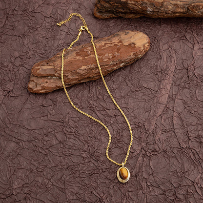 Collar de acero y titanio con ojo de tigre natural estilo retro de Maillard
