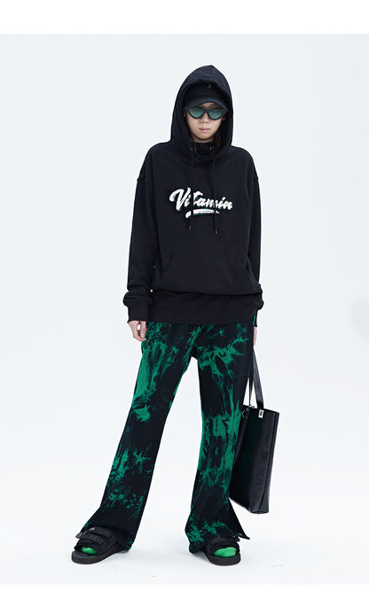 Black And Green Tie Dye Zipper Breasted Pants For Men