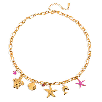 Collar de estrella de cinco puntas con caparazón de delfín y tortuga