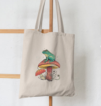 Bolsa de lona con estampado de mariposa y hongo