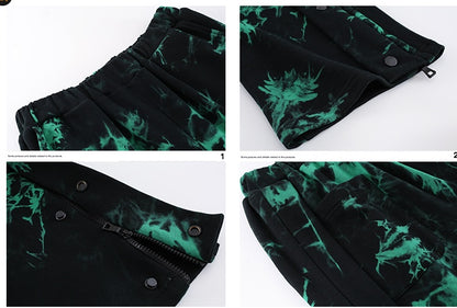 Black And Green Tie Dye Zipper Breasted Pants For Men