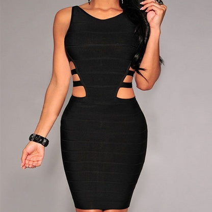 Nuevos vestidos de vendaje para mujer, negros, sexys, sin mangas.