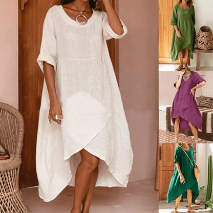 Vestido largo holgado informal de verano con bolsillos y cuello alto para mujer, estilo retro