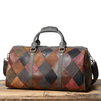 Vintage Men's Leather Rhombus Travel Bag