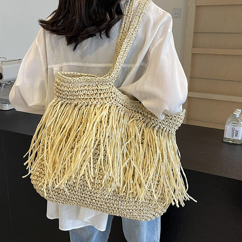 Straw Woven Tassel Shoulder Bag