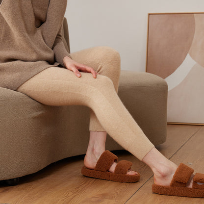 Mallas de cachemira con cordón ajustable para mujer, ropa interior de cintura alta, leggings ajustados