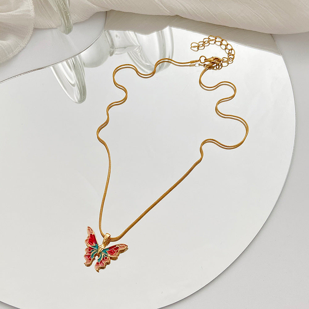 Ins Colorful Oil Necklace Butterfly Girlfriends Clavicle Chain