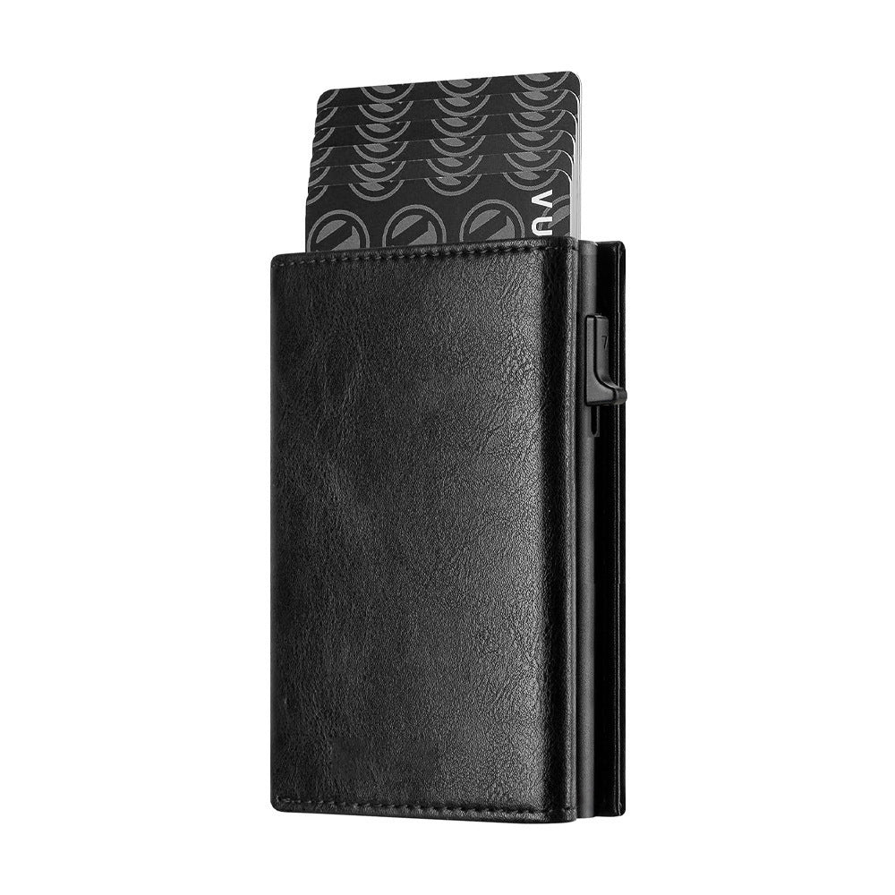 Oil Wax Leather Aluminum Alloy Automatic Pop-up Cassette Multi-function Large Capacity Metal Wallet