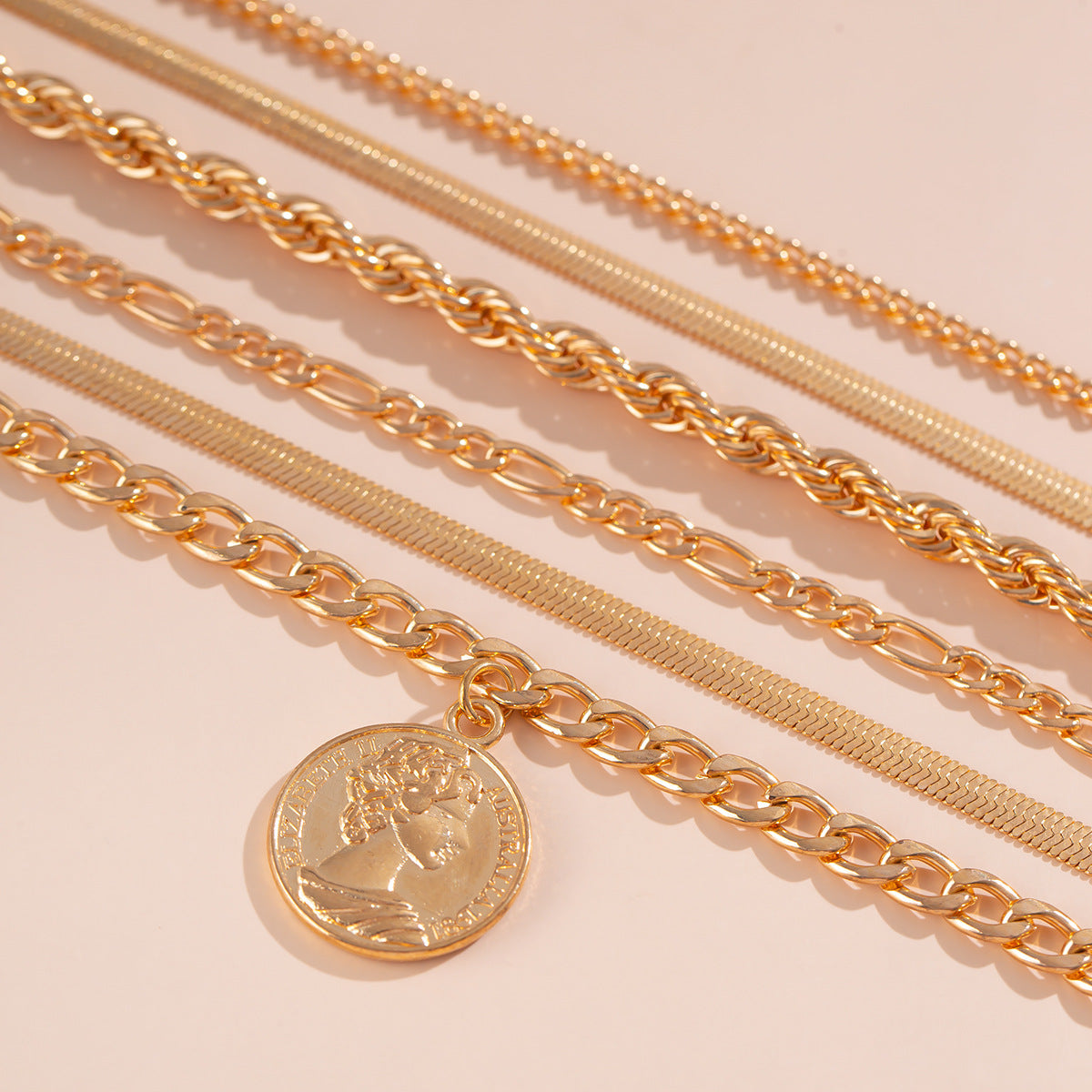 Ins round pendant Bracelet set irregular metallic flat snake chain bracelet - BAGMODA