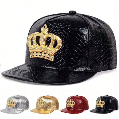 Crown Metal Label Hip Hop Hut Europäische und amerikanische PU-Leder flache Traufe Kappe