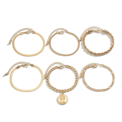Ins round pendant Bracelet set irregular metallic flat snake chain bracelet - BAGMODA