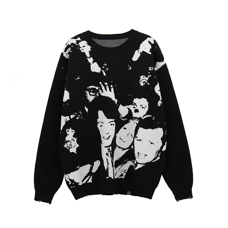 Trendy Neutral Crowd Loose Round Neck Pullover Sweater Knitwear