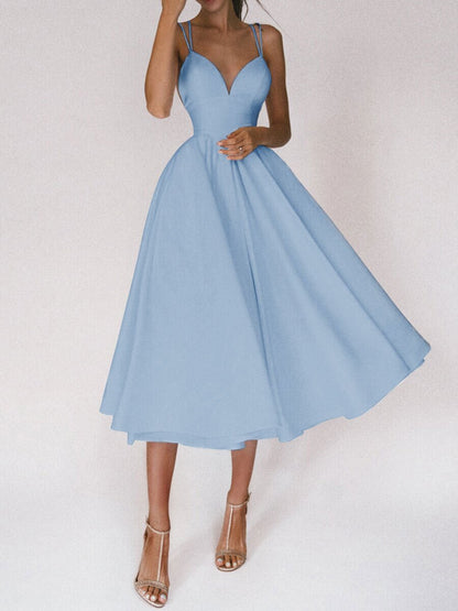Vestido sexy de tirantes con escote en V, moda de verano, vestidos largos de corte A para mujer