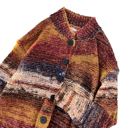 Blue Gradient Cardigan Sweater Men's Loose