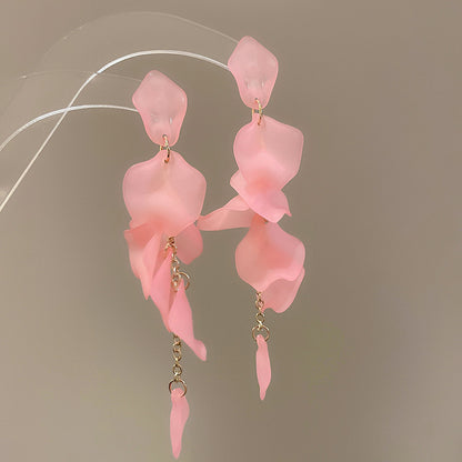 Pendientes colgantes de flores de tela con aguja de plata para mujer