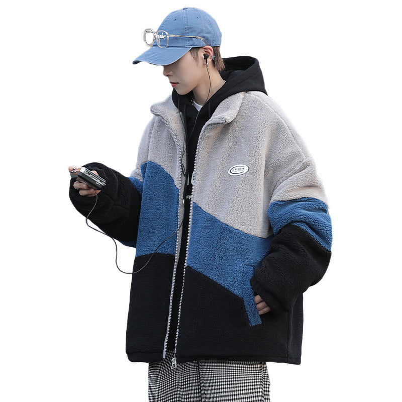 Color Stitching Thickened Cotton Cashmere Jacket