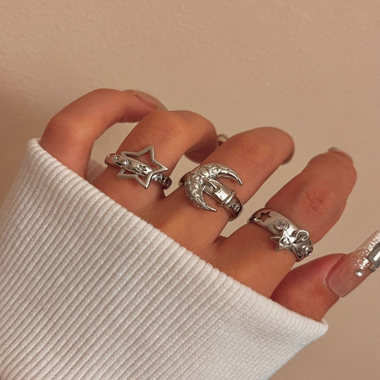 Retro Five-pointed Star Moon Hip Hop Fashion Personality High Sense Ring
