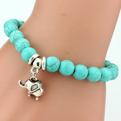 Vintage Boho Charm Bracelets Bangles Women Natural Stone Tree of Life Elephant Owl Pendant Bead Bracelet Men Jewelry