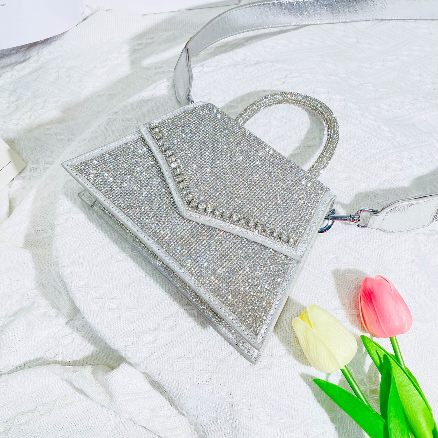Crocodile Pattern Rhinestone Square Bag