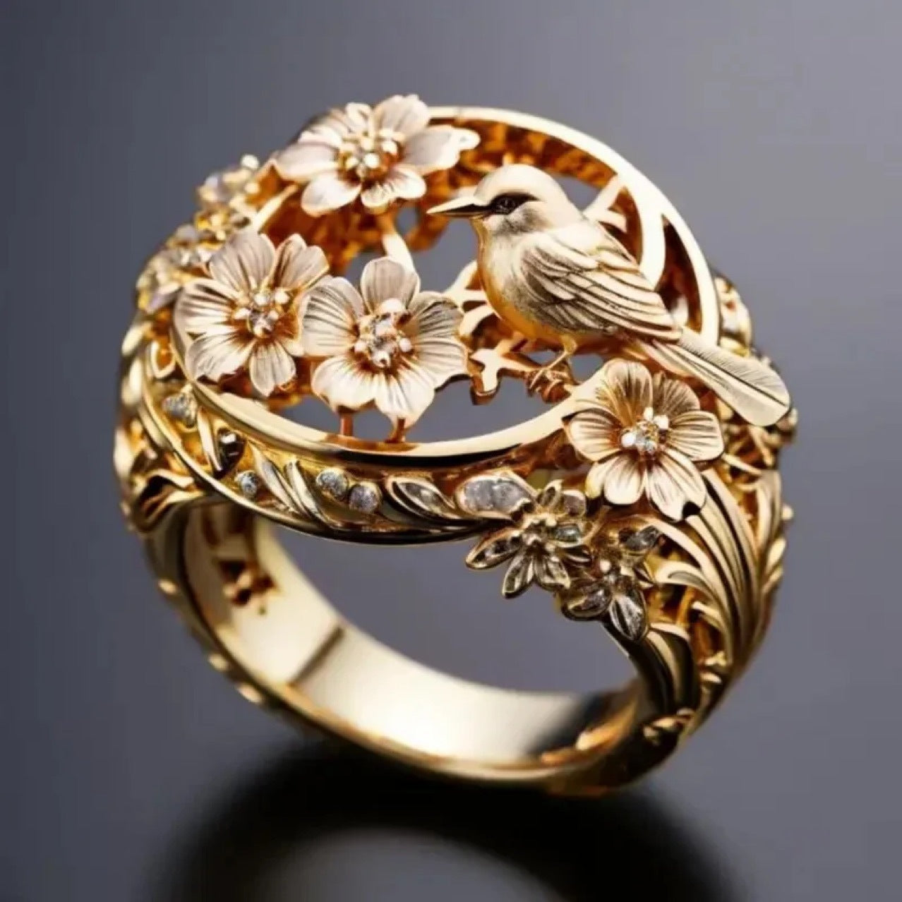 Peace Dove Branch Blade Flower Ring