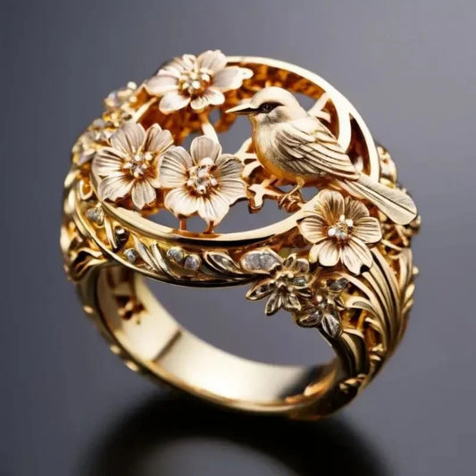 Peace Dove Branch Blade Flower Ring