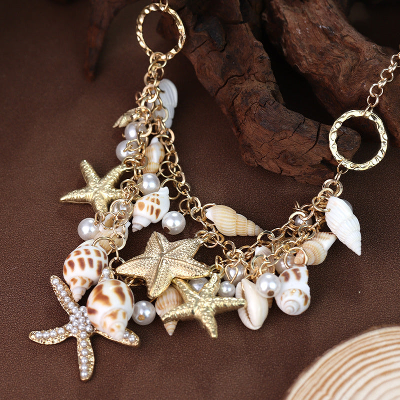 Collar de concha y estrella de mar de verano con personalidad de moda