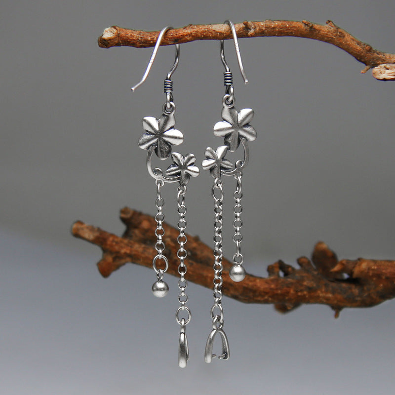 925 Sterling Silver Long Tassel Retro Craft Plum Earrings For Women