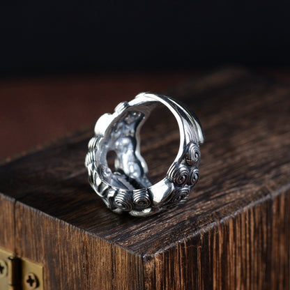 Anillo de diamantes personalizado dominante con patrón Jibeast, anillo abierto