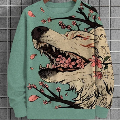 Lässiger Pullover mit Rundhalsausschnitt und 3D-Digitaldruck für Damen