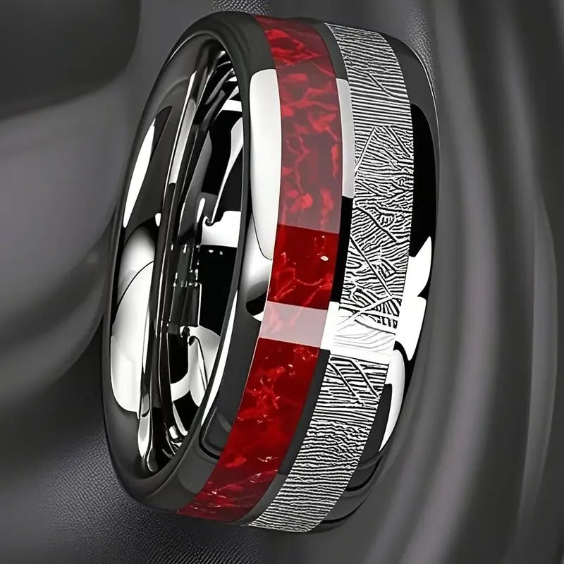 European And American Stainless Steel Ring Two-tone Design Silver And Red Texture