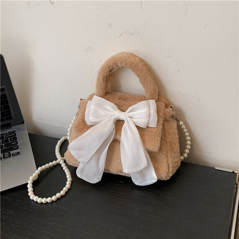 Plush Bag Commuter Pearl Hand Shoulder Messenger Bag