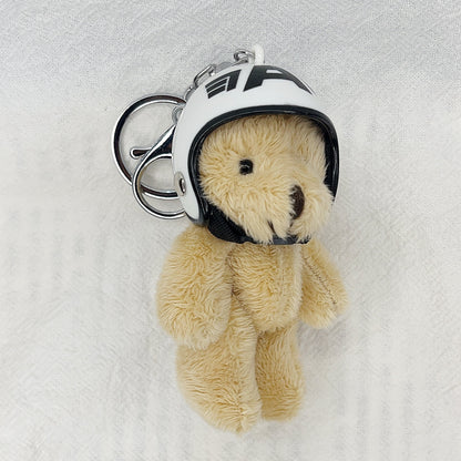 Llavero de peluche con colgante de oso y casco de motocicleta de Corea del Sur