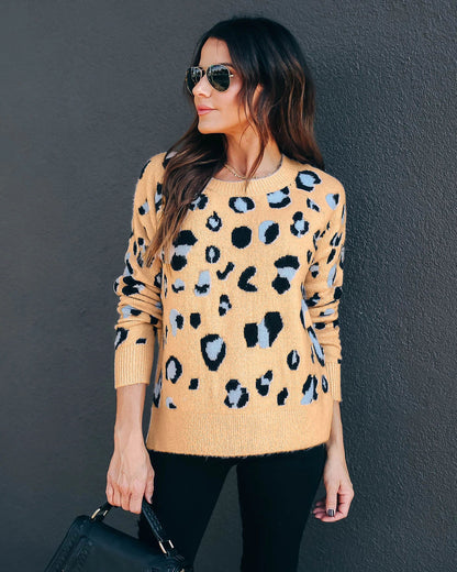 Suéter de mujer de talla grande con estampado de leopardo, prenda básica de punto, suéter
