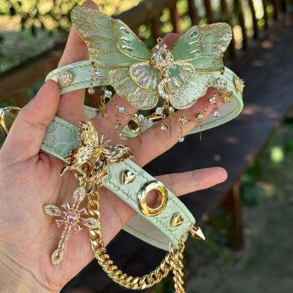 Collar francés de mariposa verde dulce para mujer
