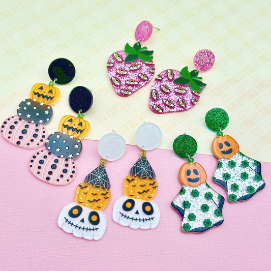 Halloween Day Ornament Colorful Ghost Eyes Funny Acrylic Earrings For Women