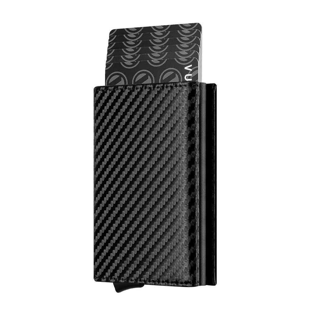 Oil Wax Leather Aluminum Alloy Automatic Pop-up Cassette Multi-function Large Capacity Metal Wallet