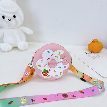 Bolso bandolera portátil de silicona para niños con forma de donut de fruta