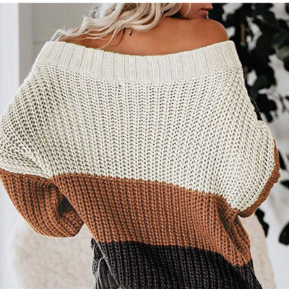 Damenmode Lose Lässige Patchwork Streifen Strickwaren