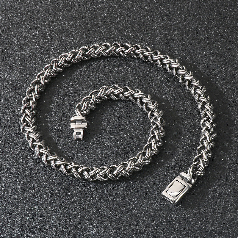 Keel Chain Necklace Vintage Antique Silver Twist Men's Titanium Steel Necklace