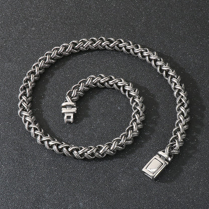 Collar de cadena de quilla vintage con giro de plata antigua para hombre, collar de acero de titanio