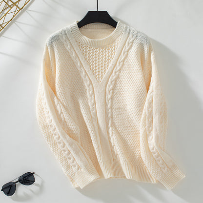 Suéter de punto retro de otoño e invierno con agujeros de color sólido