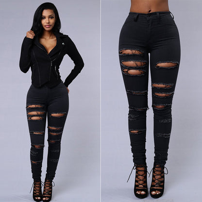 Pantalones vaqueros rotos para mujer, pantalones ajustados, pantalones casuales de cintura alta, pantalones de tubo