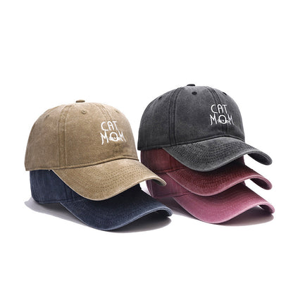 Gorra de béisbol lavada con bordado de letras "Cat Mom" ​​para hombre y mujer